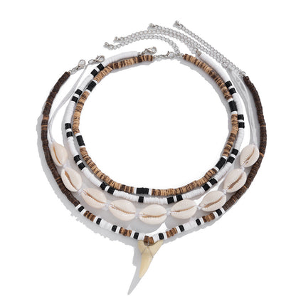 Men's Shell and Shark Tooth Multi-Layer Necklace