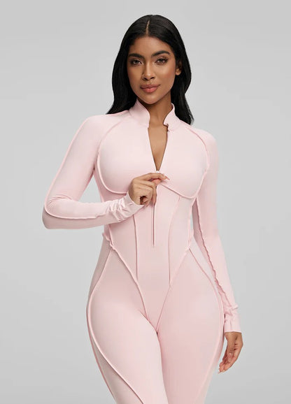 Yoga sports jumpsuit long sleeve zipper fitness suit for women
