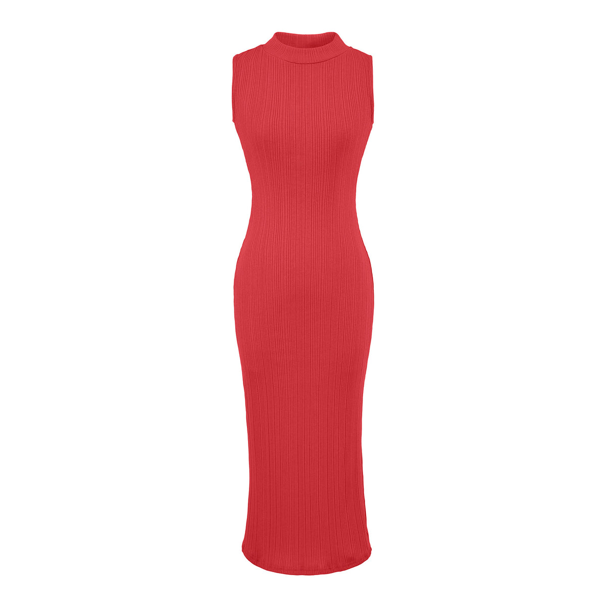 Sleeveless Ribbed Knit Dress with Slit