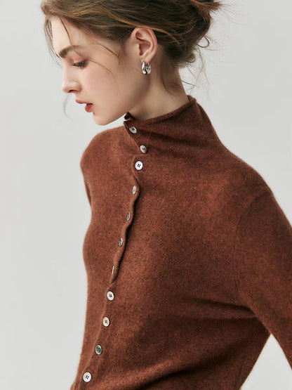 Cashmere wool rolled-edge high-neck sweater