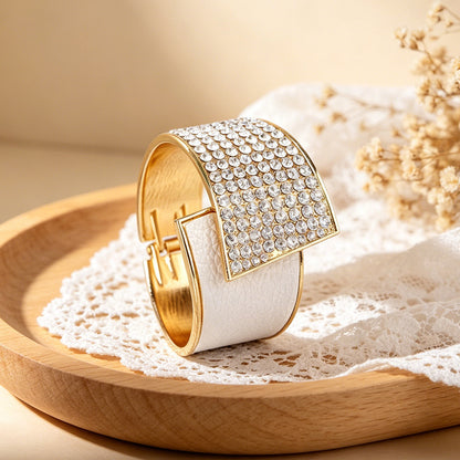 Manufacturer's best-selling simple European and American fashion light luxury metal full-diamond PU leather inlaid women's high-end bracelet wholesale