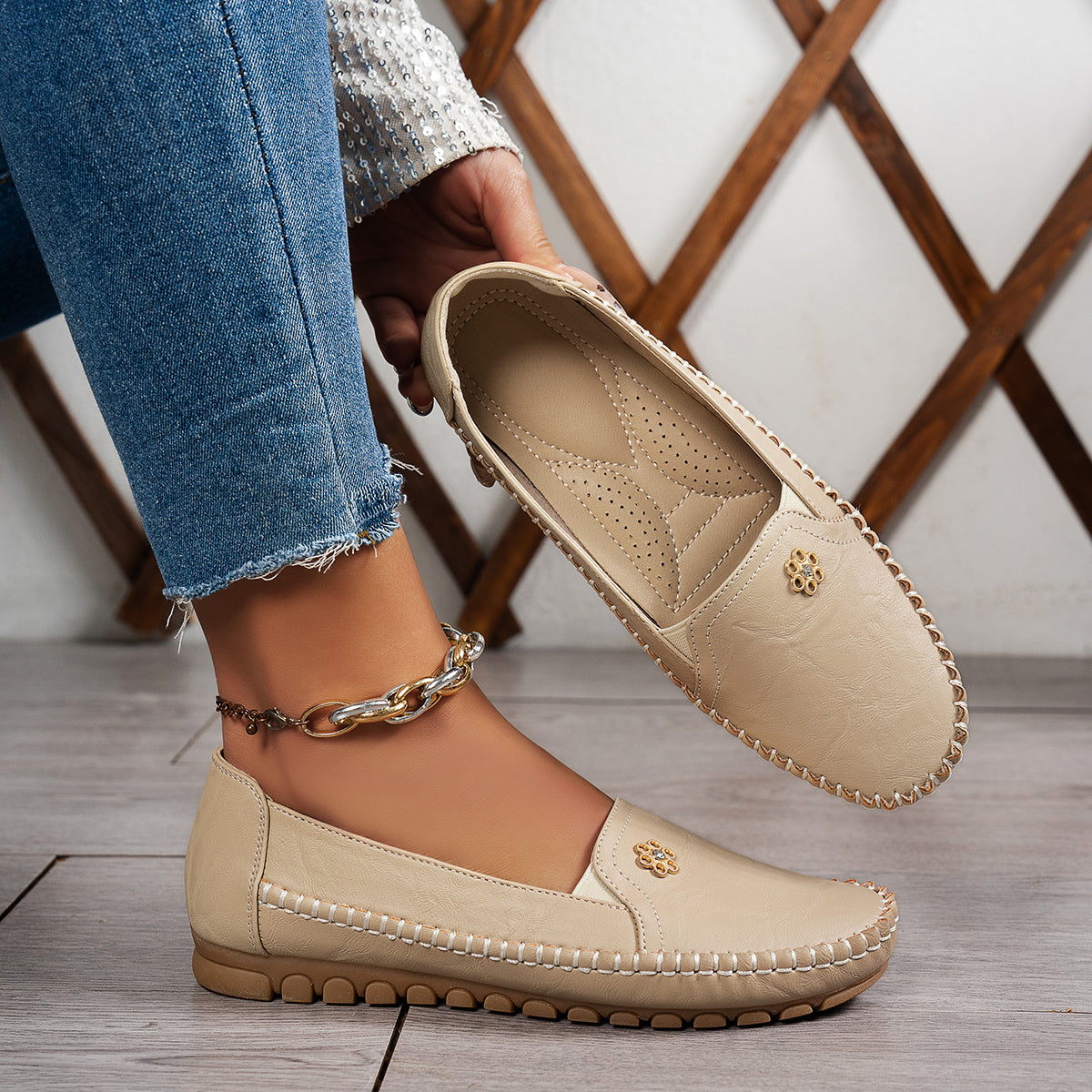 Effenkleurige retro platte loafers voor dames