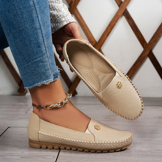 Effenkleurige retro platte loafers voor dames