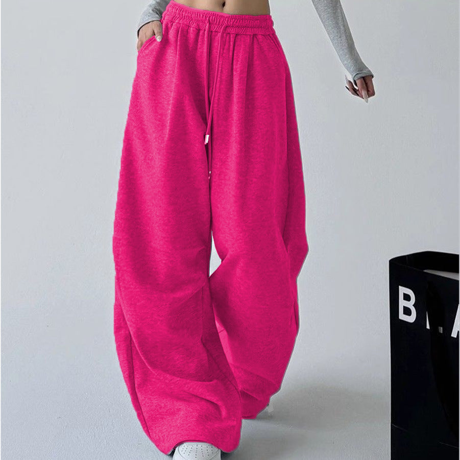 Women's Straight Loose Fleece-Lined Drawstring Casual Pants