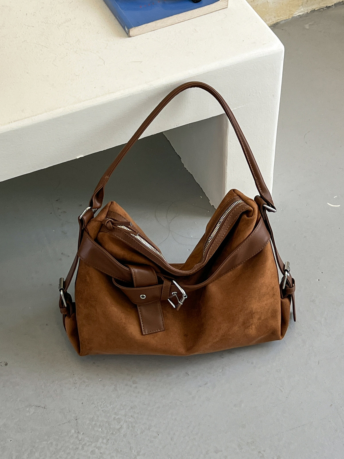 Vintage Suede Shoulder Bag for Women