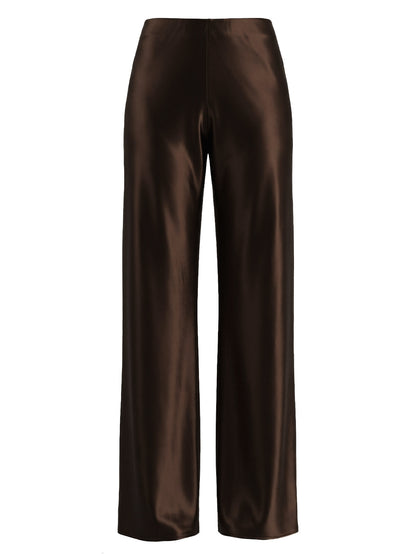Women's High-Waisted Satin Wide Leg Long Pants with Elastic Waist