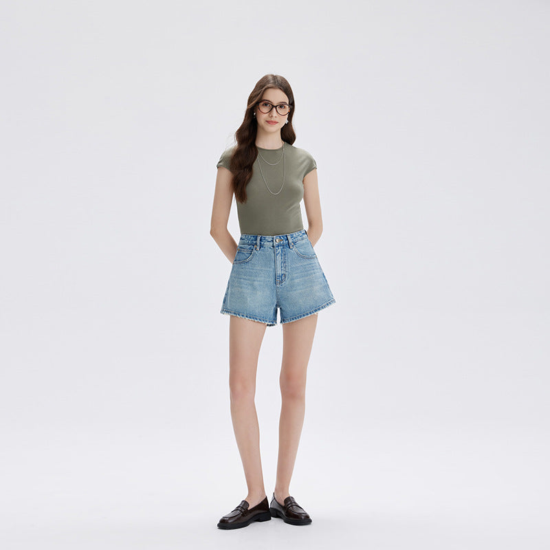 Dames denim shorts met hoge taille