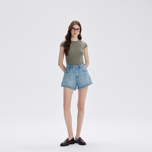 Dames denim shorts met hoge taille