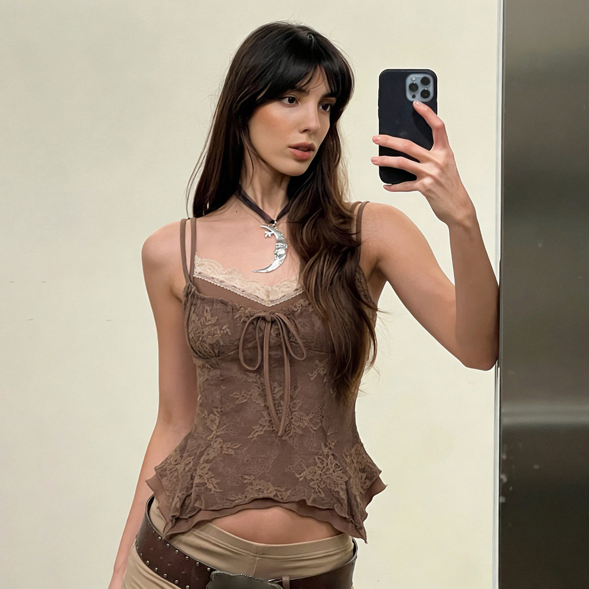Retro V-neck lace halter top
