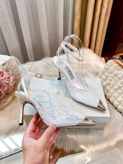 Lace Peep-Toe High Heel Sandals