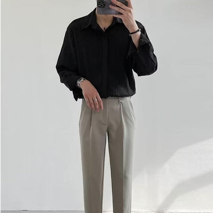 Textured Top Korean Style Loose Casual Long-Sleeved Shirt Men's Fashionable Handsome Striped Non-Ironing Shirt Autumn