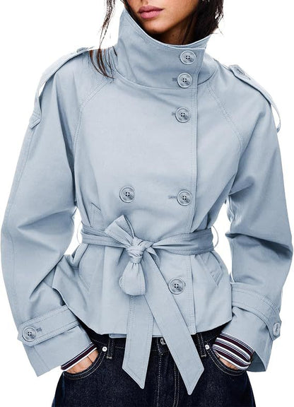 Dubbelknoops korte trenchcoat voor dames