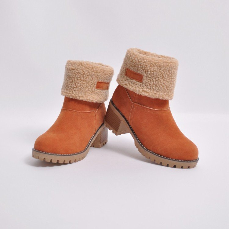 Women's round-toed cotton boots with thick heels