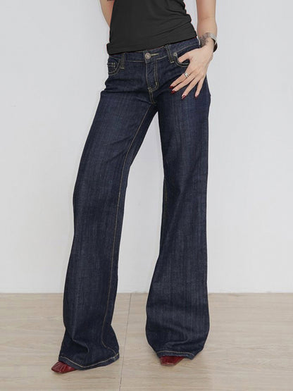 Letter Embroidery Low-Waist Flared Jeans