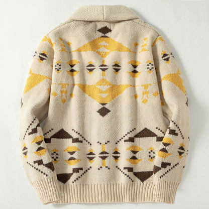 Cross-Border New Men's Ethnic Style Retro Geometric Jacquard Knitted Cardigan Autumn and Winter Loose Warm Sweater Sy0052