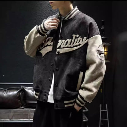 Mens Retro Stand Collar Baseball Jacket