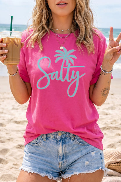 Roze rood T-shirt met print van een zoutige palmboom