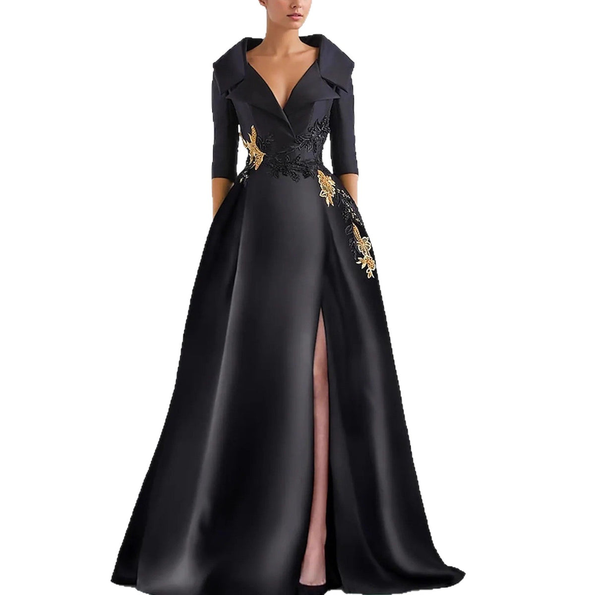 Elegant V-Neck Slit Evening Gown