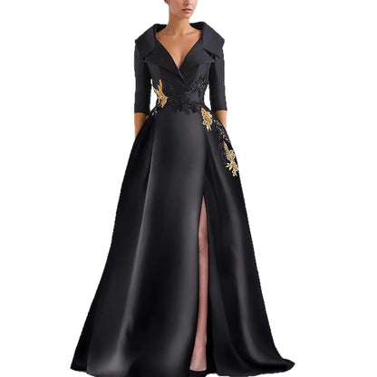 Elegant V-Neck Slit Evening Gown