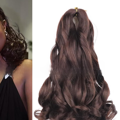 Synthetic fiber wig with long wavy hair
