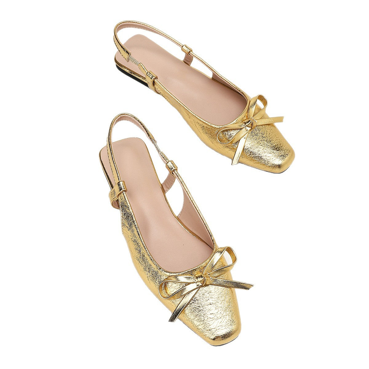 Womens French Style Gold Flat Sandals Closed Toe Mary Jane Shoes