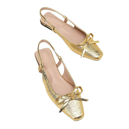 Womens French Style Gold Flat Sandals Closed Toe Mary Jane Shoes