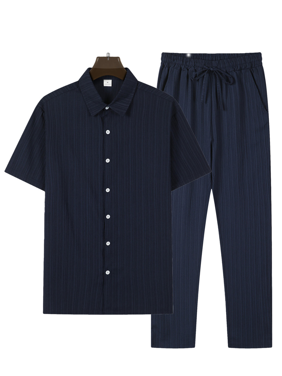 Men's Striped Short-Sleeve Shirt and Drawstring Pants Set