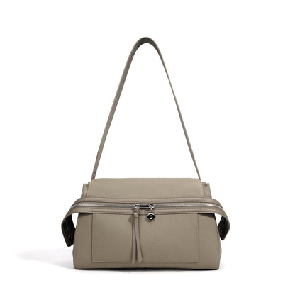 Elegant genuine leather shoulder bag in Kelly style