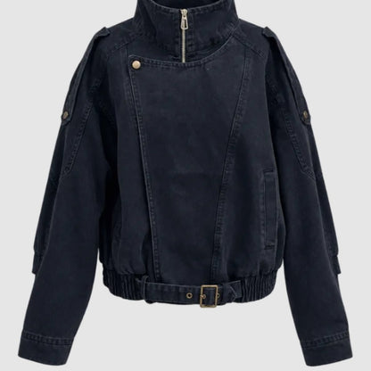 New vintage stand collar motorcycle coat