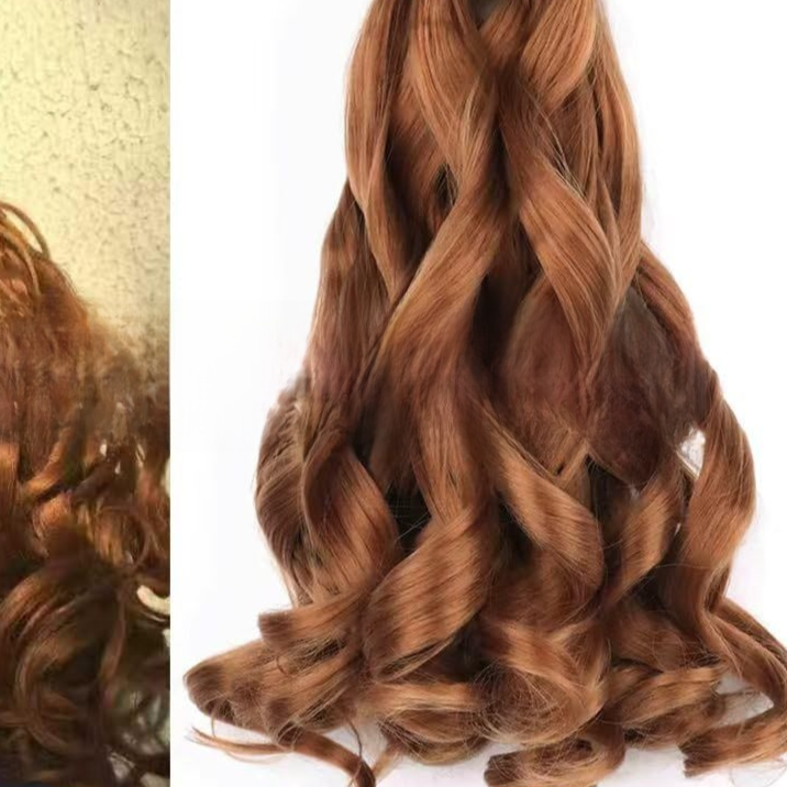Synthetic fiber wig with long wavy hair