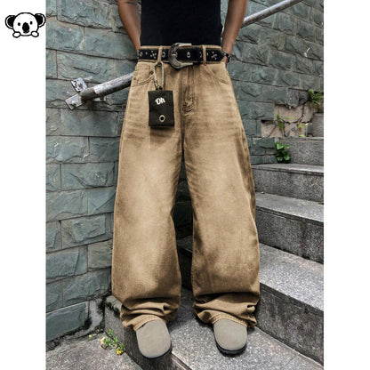 Washed Straight-Length Denim Pants