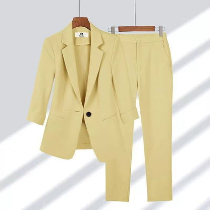 Simple Solid Color Large Size Suit Elegant Slim Fit Two-Piece