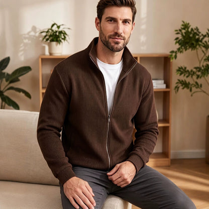 Mens Corduroy High Neck Zip Up Sweater