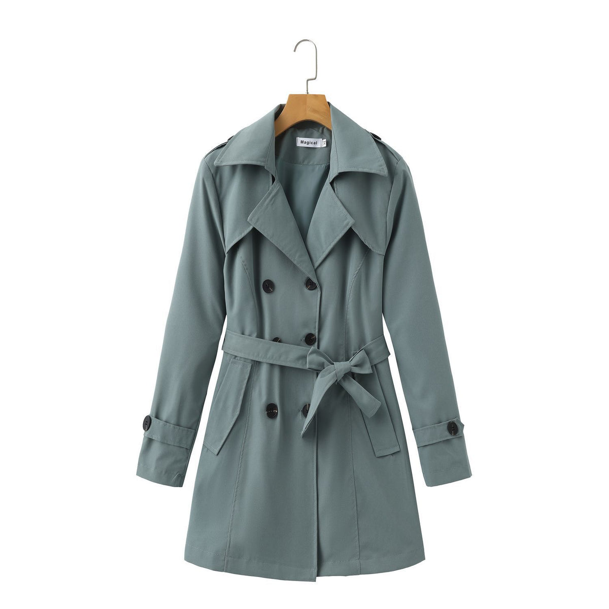 Women's Korean Style Mid-Long Trench Coat with Pockets
