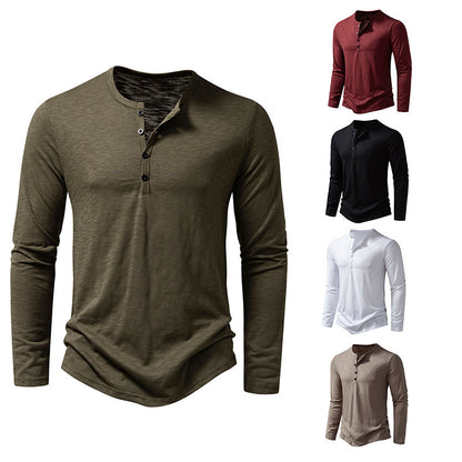 Mens Bamboo Cotton Henley Long Sleeve T-Shirt