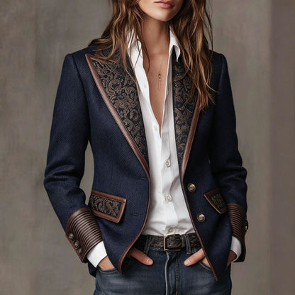 French Retro Contrast Suit Collar Womens Jacket