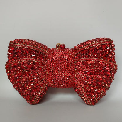 Rhinestone Bow Evening Bag with Chain