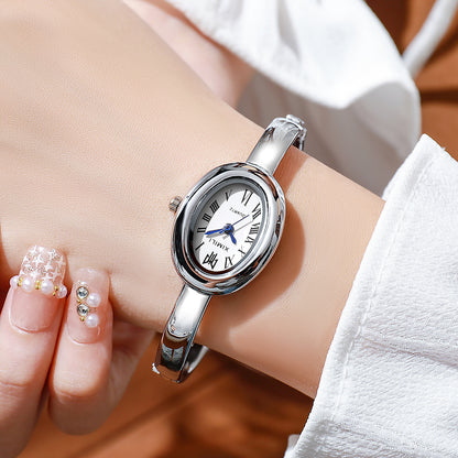 Elegant Oval Stainless Steel Quartz Watch