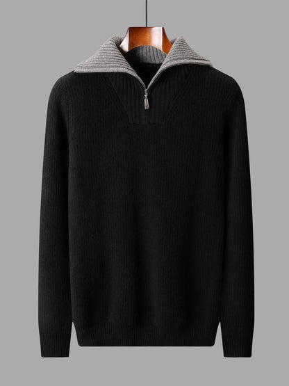 Pure Wool Knitted Jacket Convertible Turtleneck Mens Sweater