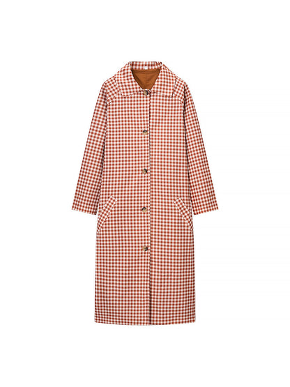 French Retro Plaid Lapel Trench Coat