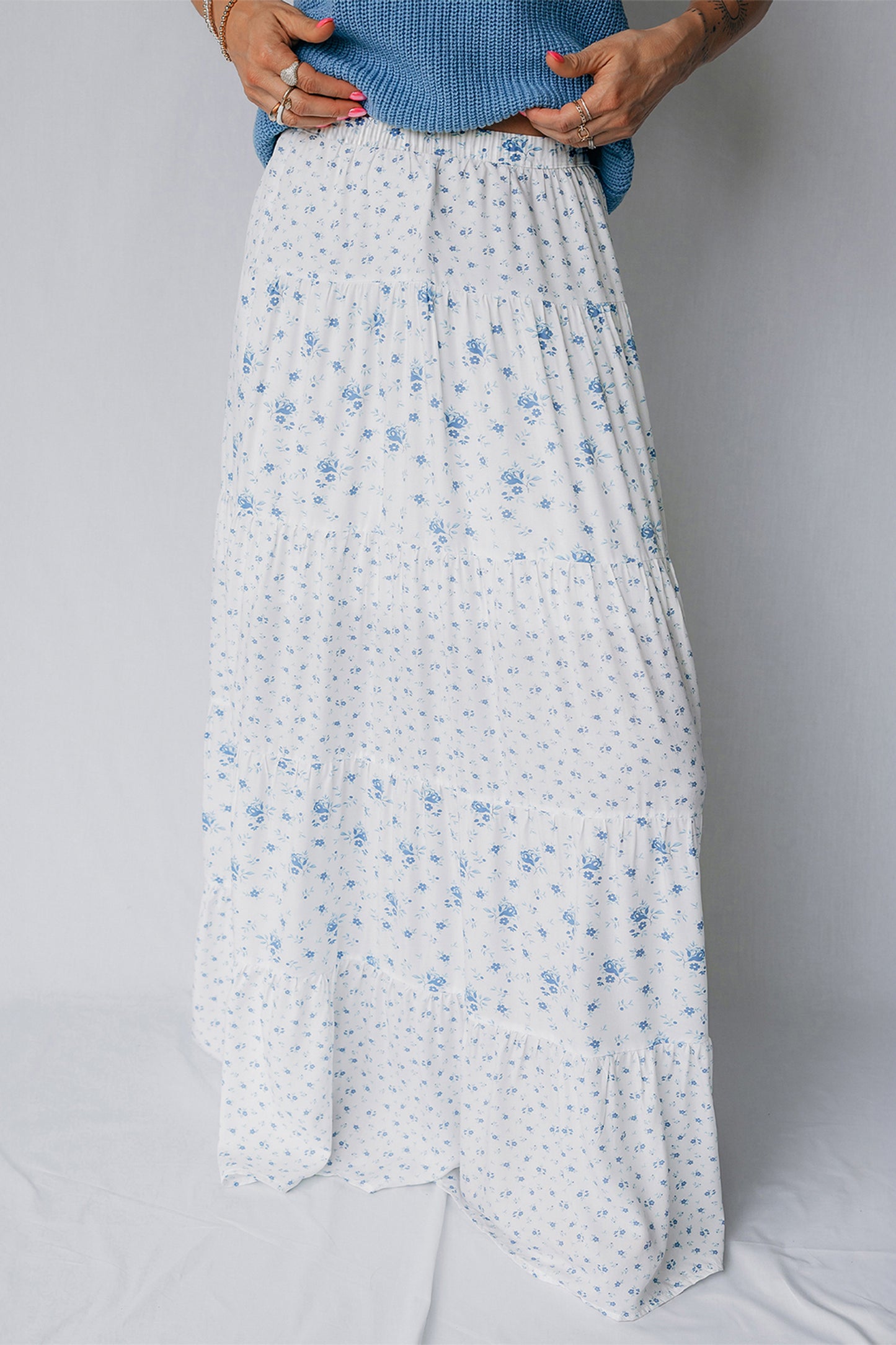 Maxi-rok met hoge taille en kleine bloemenprint in boho-stijl