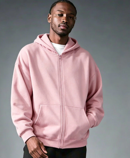 Men Women Solid Color Zipper Hooded Sweatshirt