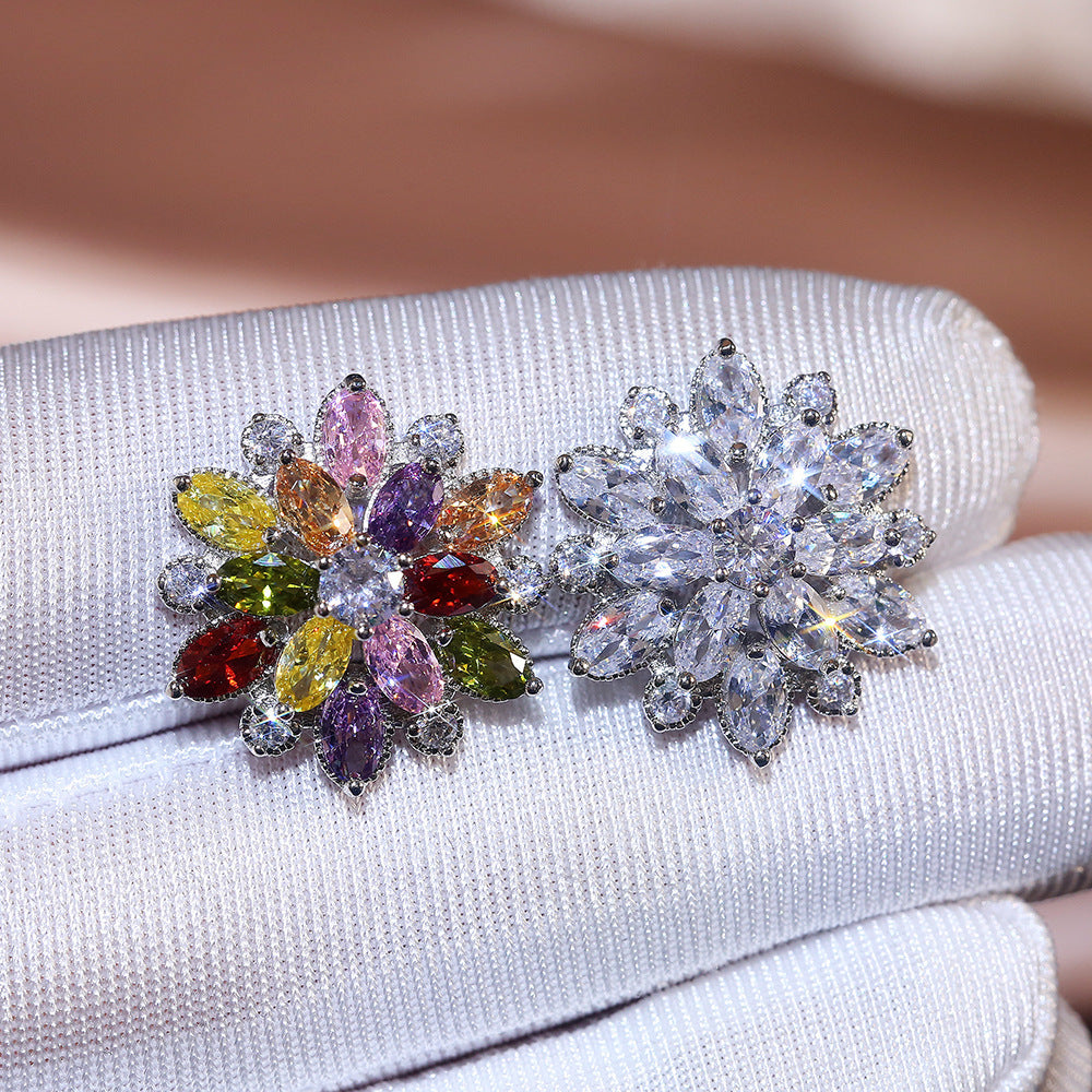 Double Layer Sunflower Zircon Women Earrings