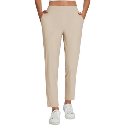 Womens High Waisted Elastic Pocket Casual Pants