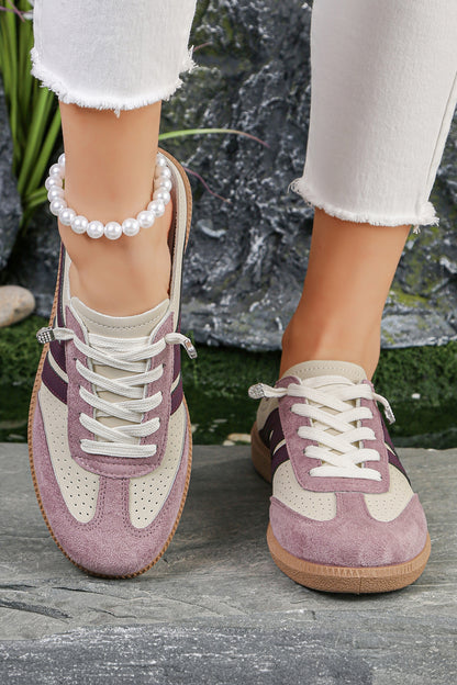 Retro mule sneakers met oogjes van PU-leer en patchwork