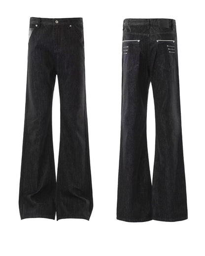 Raw Denim Flared Jeans with Embroidery