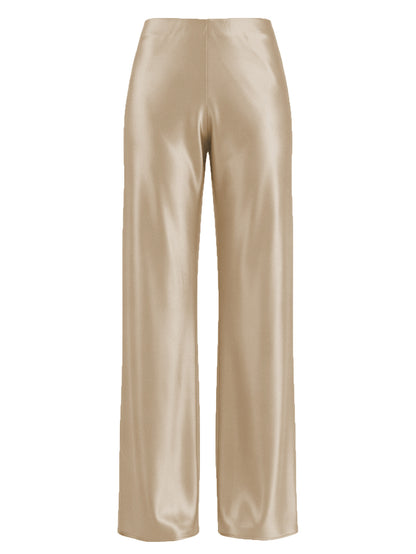Women's High-Waisted Satin Wide Leg Long Pants with Elastic Waist