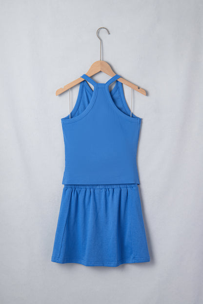 Geribde slim-fit tanktop en minirok met elastische taille 2-delige set