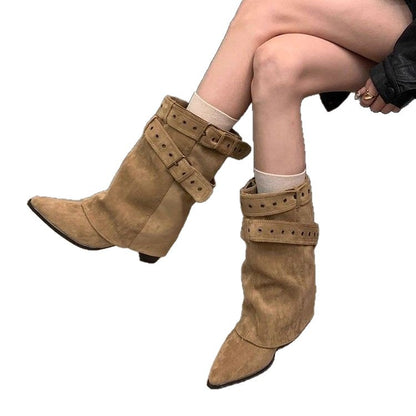 Western Belt Buckle Pointed Toe Boots