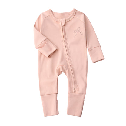 Baby Double Zipper Romper with Convertible Hand Foot Covers